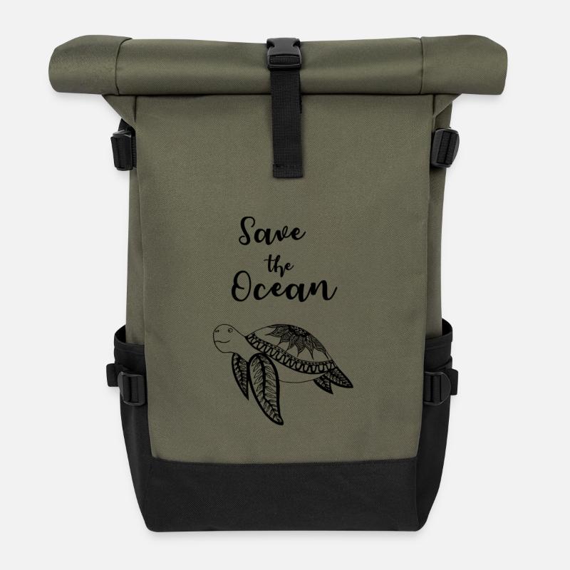 Save the Ocean Slogan mit Schildkröte - Rolltop Rucksack - Olive/Schwarz