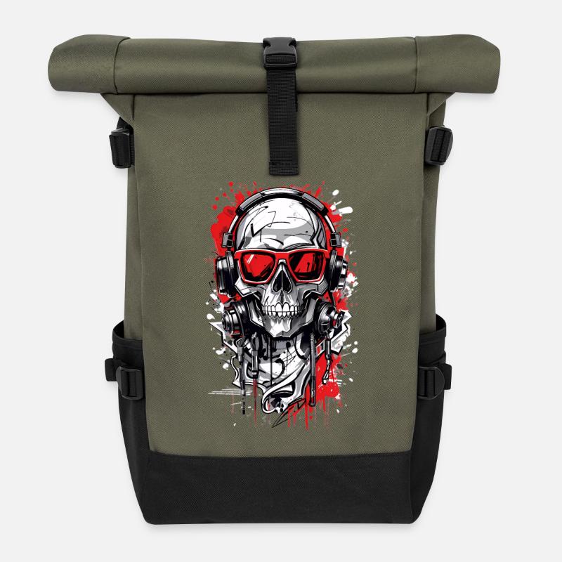 Coole Totenkopf - Rolltop Rucksack - Olive/Schwarz