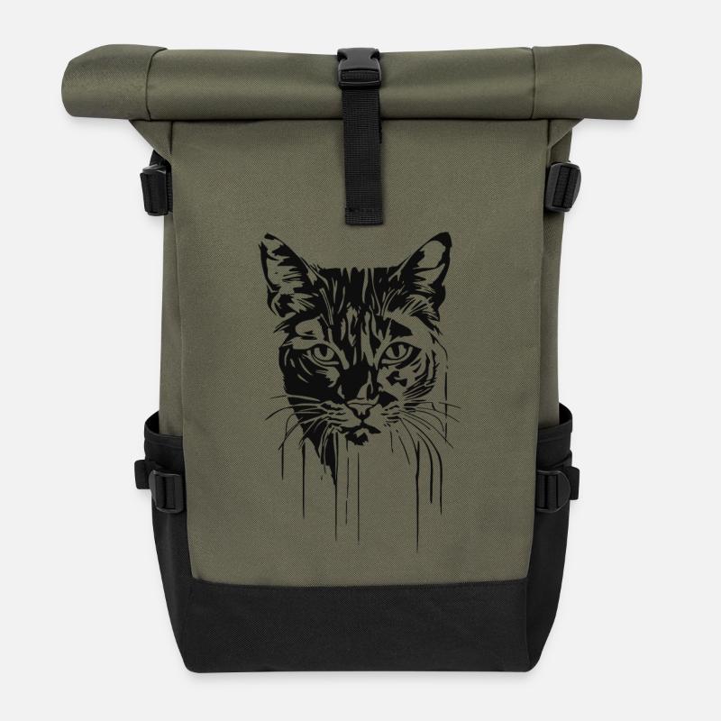 Katze 7 - Rolltop Rucksack - Olive/Schwarz