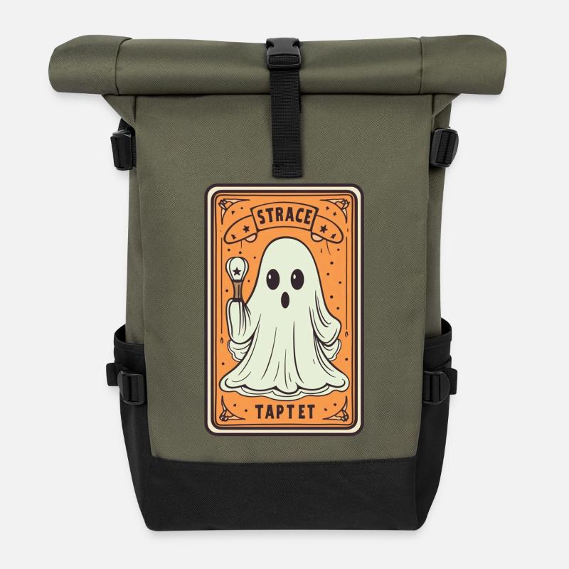 Tarot Card Ghost with Stick - Roll Top Backpack - olive/black