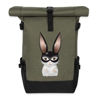 Cute White Mouse with Bunnies Mask Disguise - Roll Top Backpack - olive/black - Front