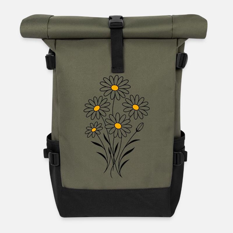 Strauß Mageriten - Daisy - Butterblume - Rolltop Rucksack - Olive/Schwarz