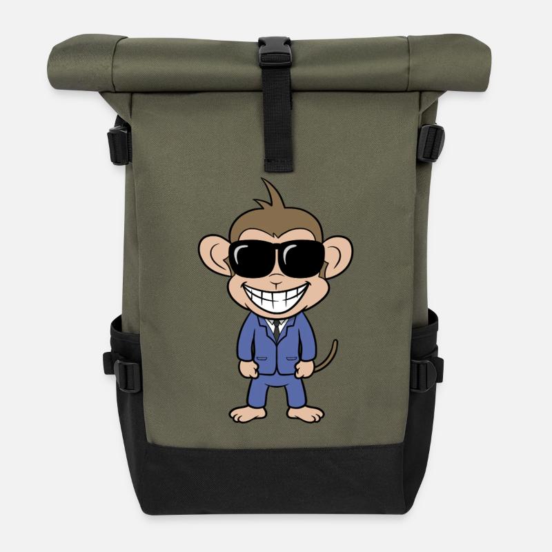 Business Affe mit Anzug und Sonnenbrille - Rolltop Rucksack - Olive/Schwarz