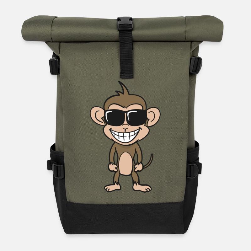 Cooler Affe mit Sonnenbrille - Rolltop Rucksack - Olive/Schwarz