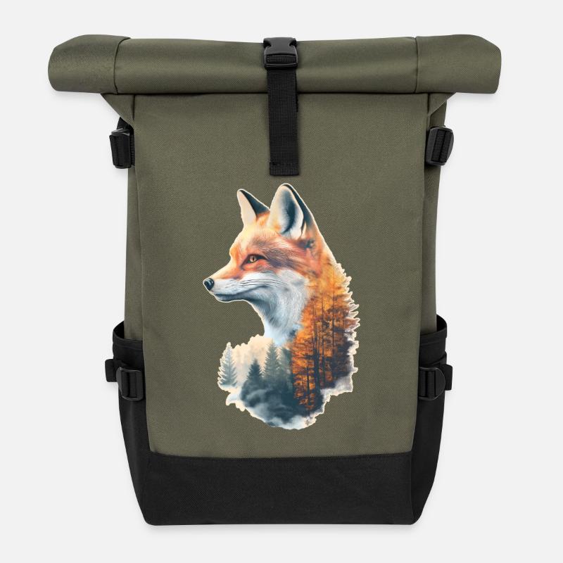 Fuchs im Herbstwald - Rolltop Rucksack - Olive/Schwarz