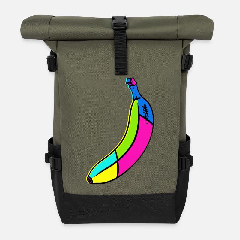Neon Banane Pop Art Design - Rolltop Rucksack - Olive/Schwarz