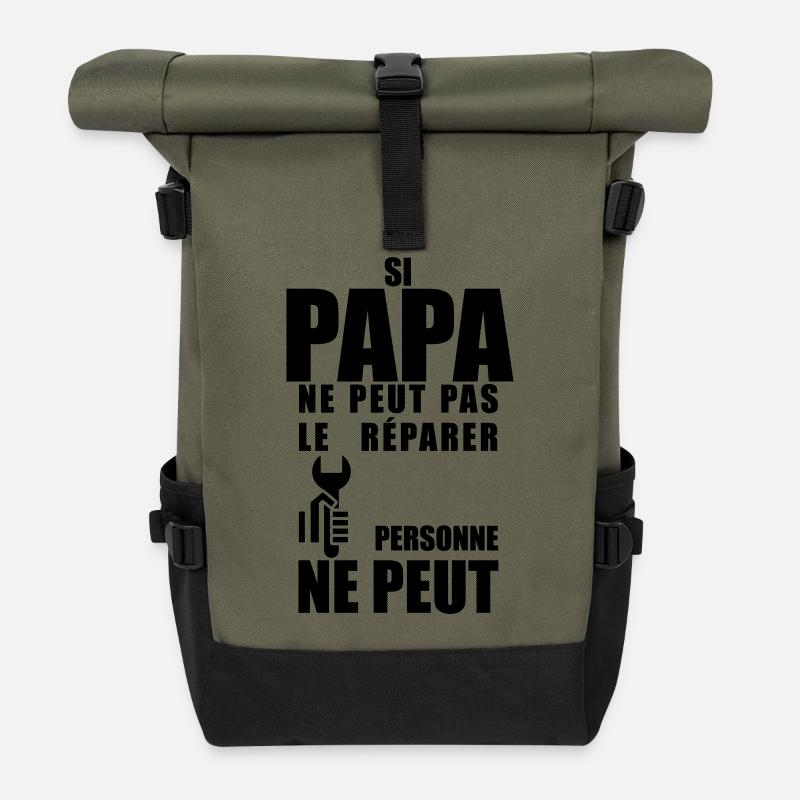 Papa répare  - Sac à dos roll top - olive/noir