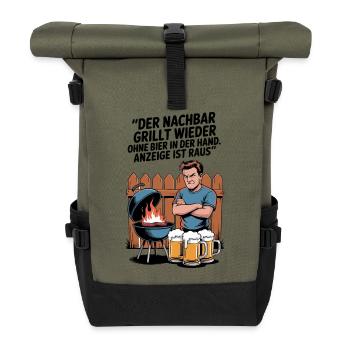 Grill Joke Beer Motif Neighbor Illustration - Roll Top Backpack - olive/black - Front