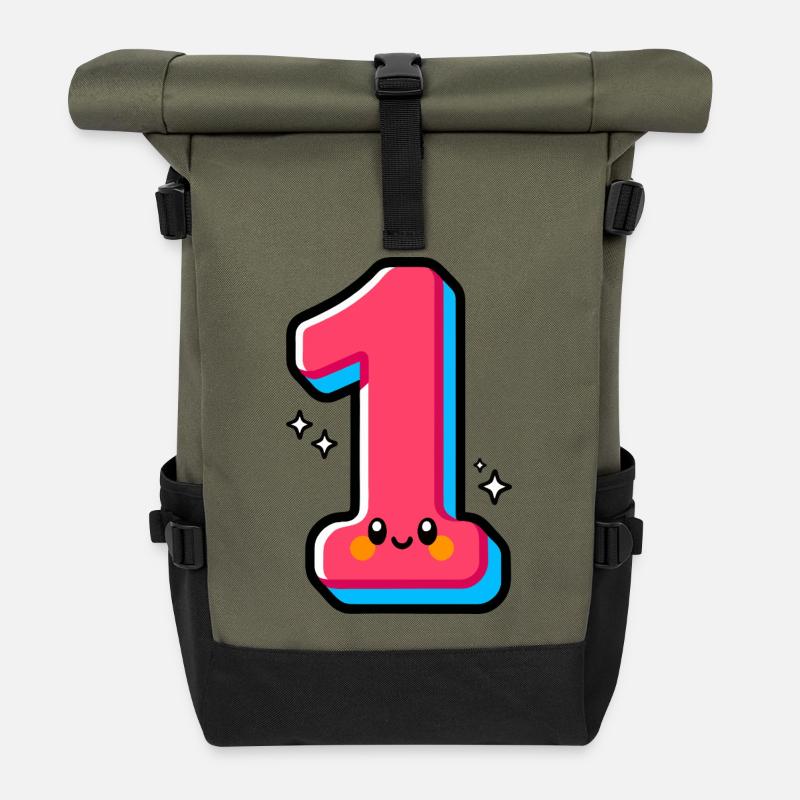 Numéro 1 Rose Heureux Illustré - Sac à dos roll top - olive/noir