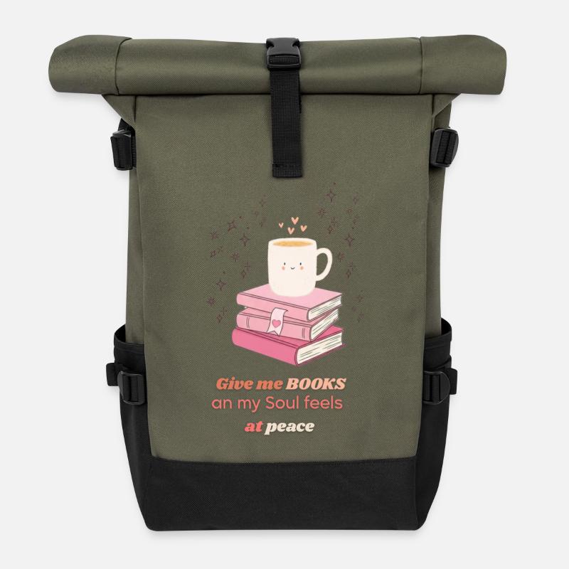 Give me books - Rolltop Rucksack - Olive/Schwarz
