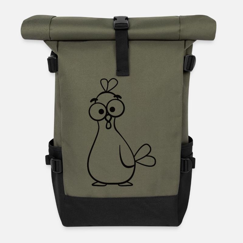 Kauziges Cartoon-Huhn Illustration - Rolltop Rucksack - Olive/Schwarz