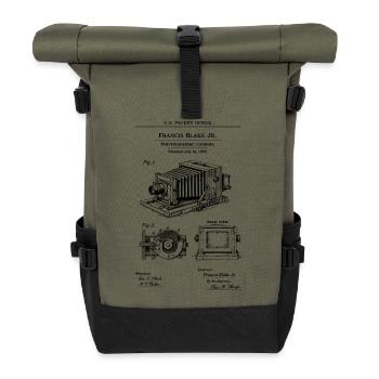 Antikes Kameradesign - Rolltop Rucksack - Olive/Schwarz - Vorne