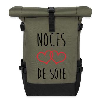 Silk Wedding 12 years of marriage - Roll Top Backpack - olive/black - Front