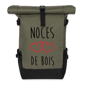 Wooden Wedding Anniversary – 5 Years of Marriage - Roll Top Backpack - olive/black - Front