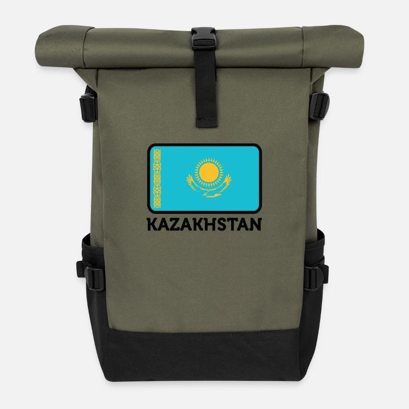 Nationalflagge von Kasachstan - Rolltop Rucksack - Olive/Schwarz