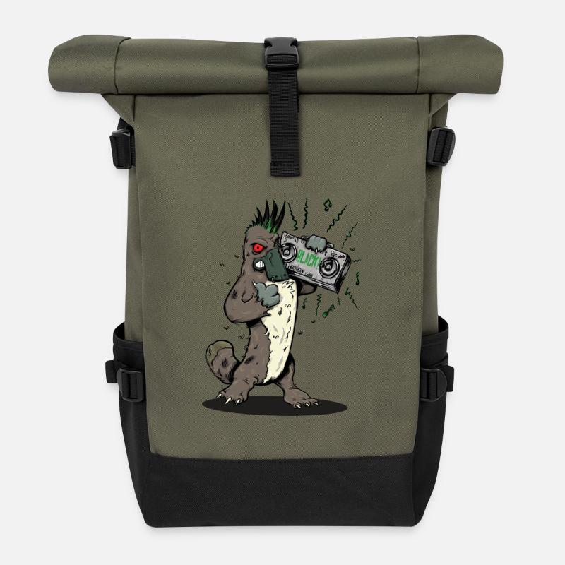 Platypus with Boombox - Roll Top Backpack - olive/black