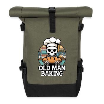 Old Man Baking Skull mit Bäckermütze mit Brot - Rolltop Rucksack - Olive/Schwarz - Vorne