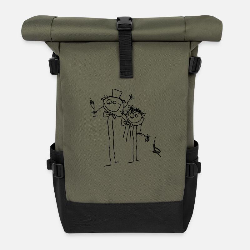 Hochzeits-/JGA Kopffüßler - Rolltop Rucksack - Olive/Schwarz