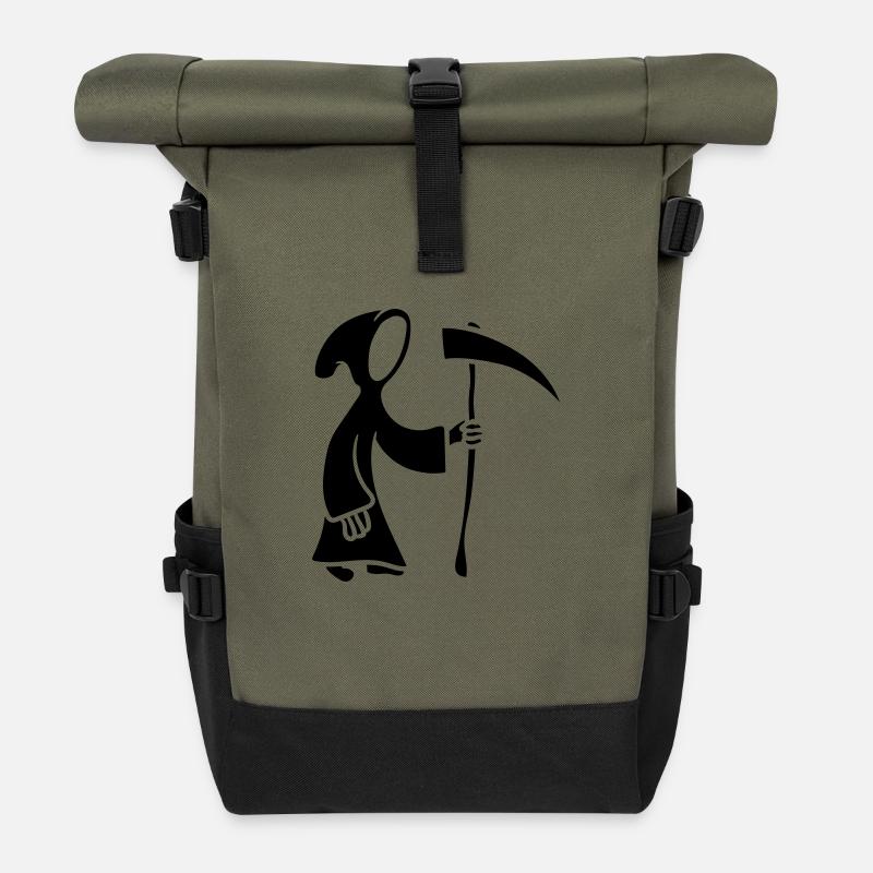 Death with Scythe comic cartoon - Roll Top Backpack - olive/black