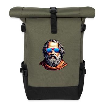 Retro Philosoph Büste - Rolltop Rucksack - Olive/Schwarz - Vorne