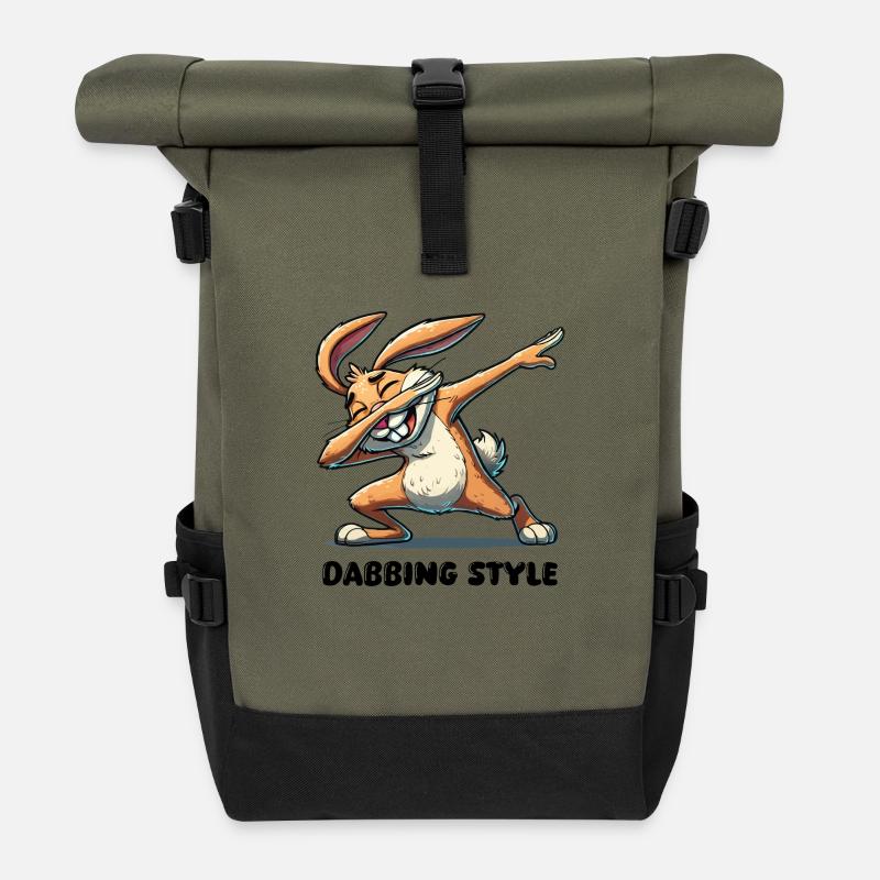 hase dabbing comic - Rolltop Rucksack - Olive/Schwarz