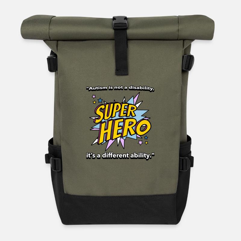Autism Quote T-Shirt - Roll Top Backpack - olive/black