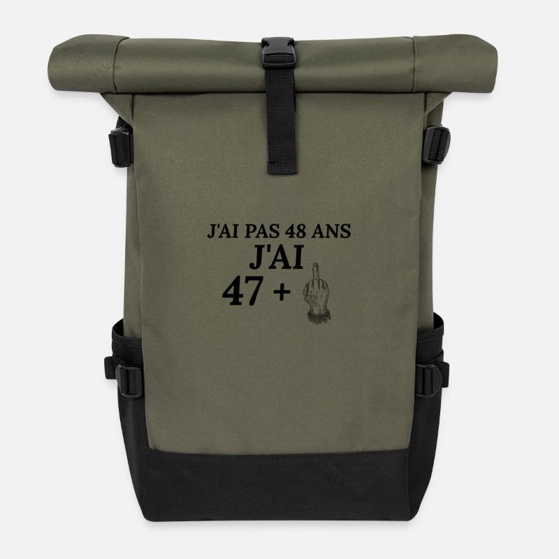 Anniversaire 48 ans J'ai pas 48 ans j'ai 47+ - Sac à dos roll top - olive/noir