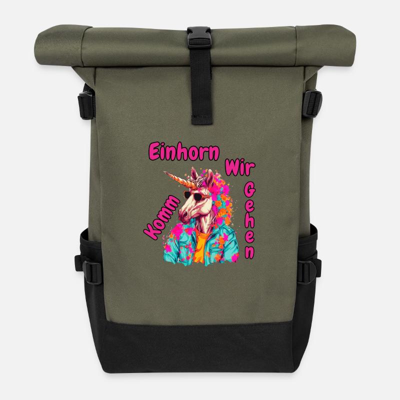 Komm Einhorn wir gehen - Rolltop Rucksack - Olive/Schwarz