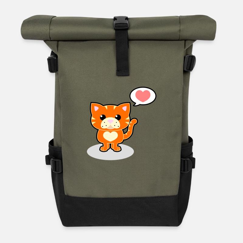 Cute cat - Roll Top Backpack - olive/black