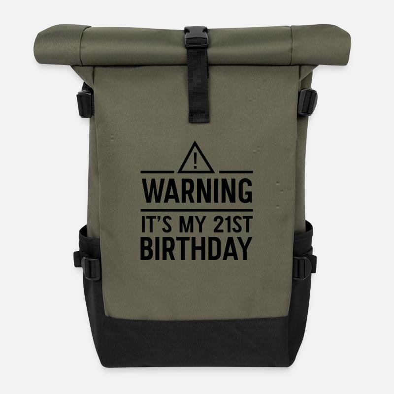 Warning It's My 21st Birthday - Roll Top Backpack - olive/black