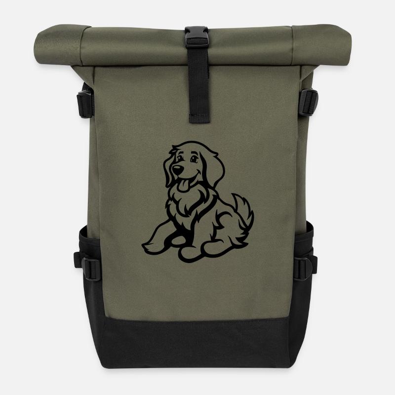 hund comic tier - Rolltop Rucksack - Olive/Schwarz