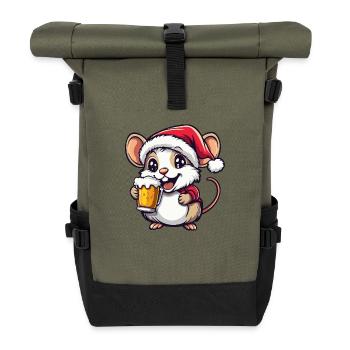 Mouse Beer Xmas Christmas - Roll Top Backpack - olive/black - Front