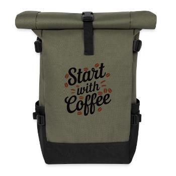 Start with a coffee - Roll Top Backpack - olive/black - Front