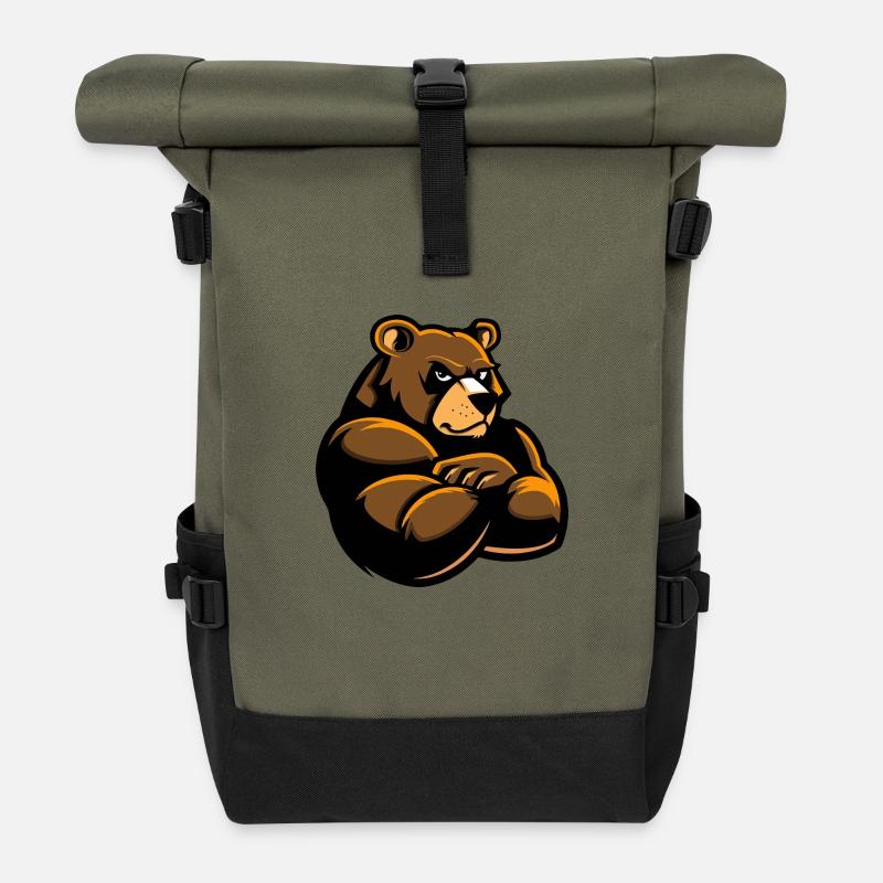 Bär Comic - Rolltop Rucksack - Olive/Schwarz