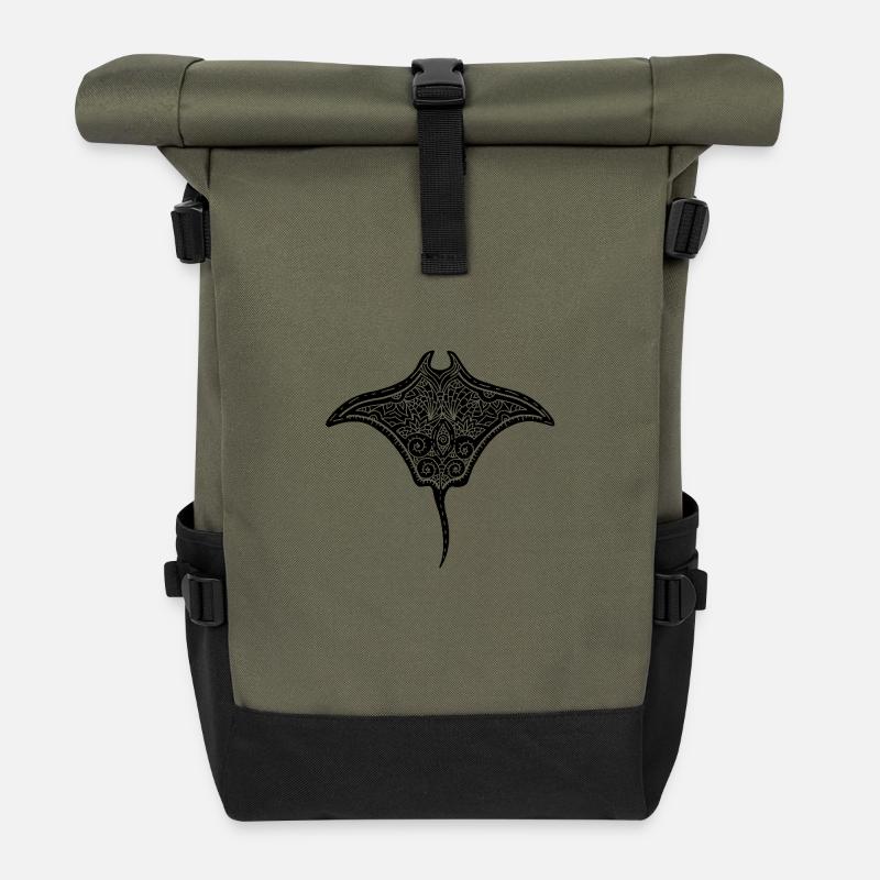Majestätischer Rochen - Rolltop Rucksack - Olive/Schwarz