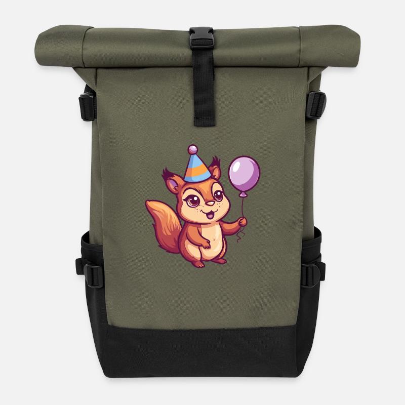 Eichhörnchen Geburtstag Baby - Rolltop Rucksack - Olive/Schwarz
