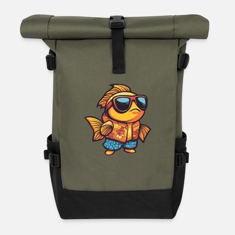 Goldfische Comic Lustig Sommer - Rolltop Rucksack - Olive/Schwarz