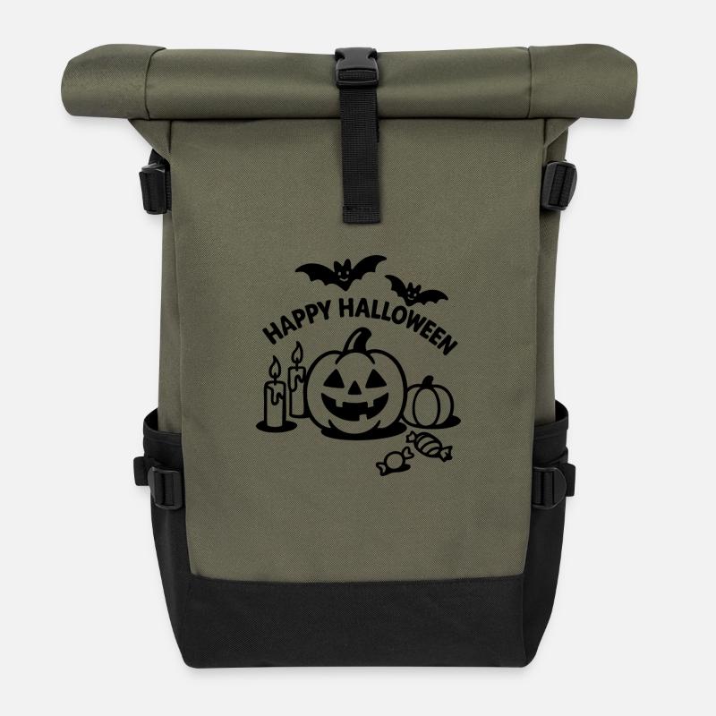 Halloween Pumpkin - Rolltop Rucksack - Olive/Schwarz