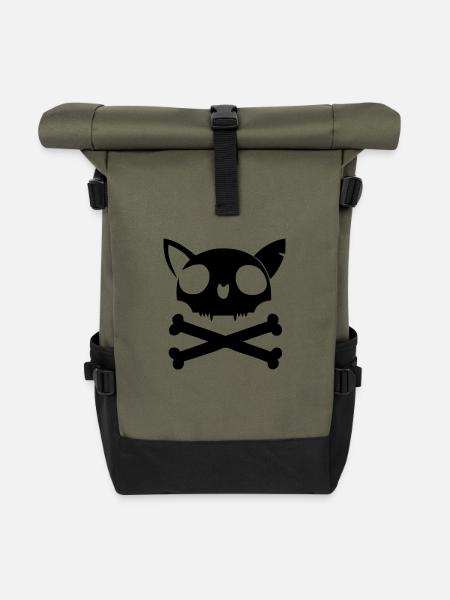 death cat - Rolltop Rucksack - Olive/Schwarz