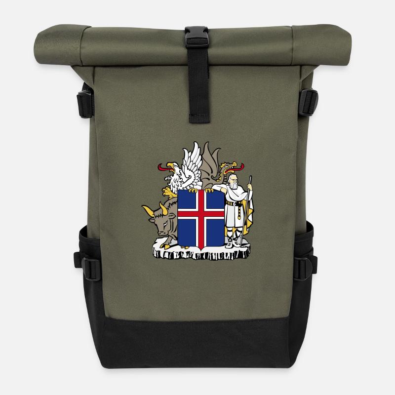 Iceland coat arms - Roll Top Backpack - olive/black