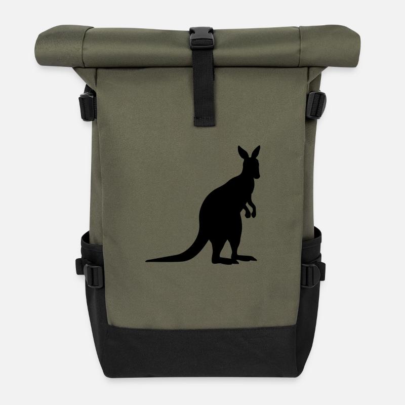 kangaroo animal - Roll Top Backpack - olive/black