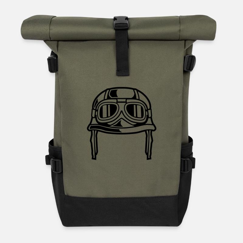 Motorrad Helm - Rolltop Rucksack - Olive/Schwarz