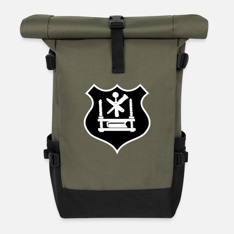 Zunftsymbol Buchdrucker - Rolltop Rucksack - Olive/Schwarz