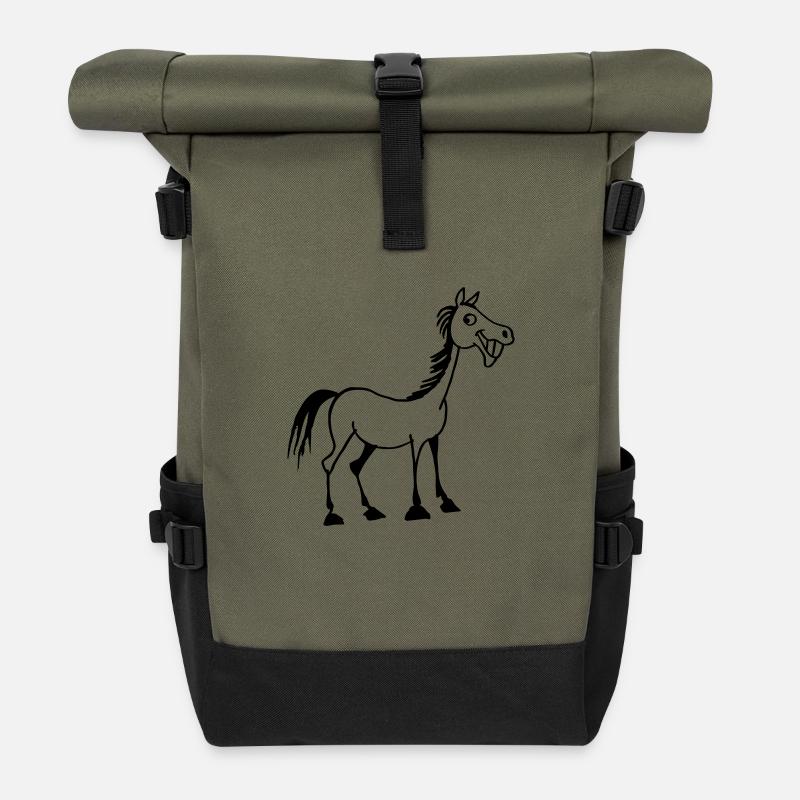 lustiges Pferd - Rolltop Rucksack - Olive/Schwarz
