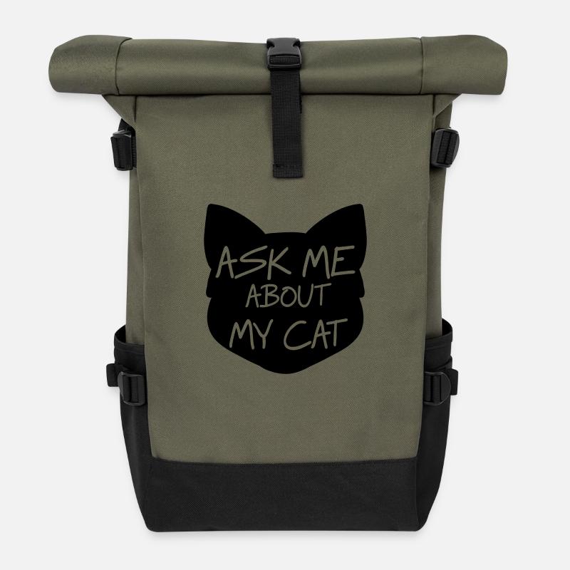 Ask me about my cat - Roll Top Backpack - olive/black