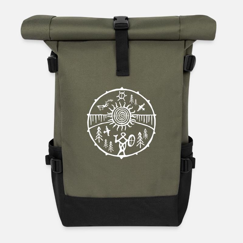 Schamane / Mutter Erde - Rolltop Rucksack - Olive/Schwarz