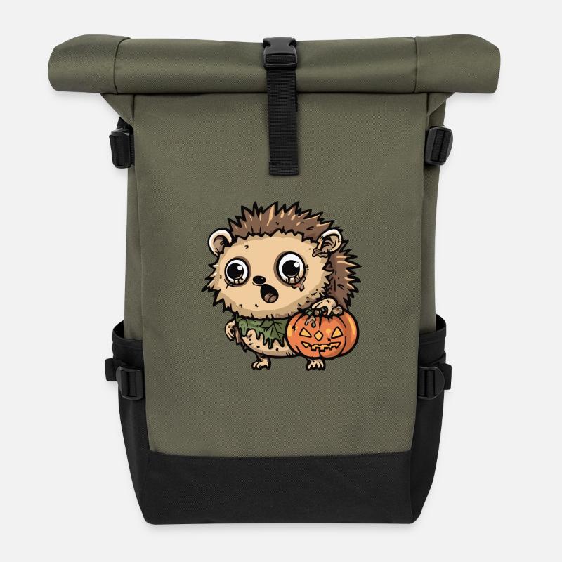 Hedgehog Halloween Comic Funny - Roll Top Backpack - olive/black