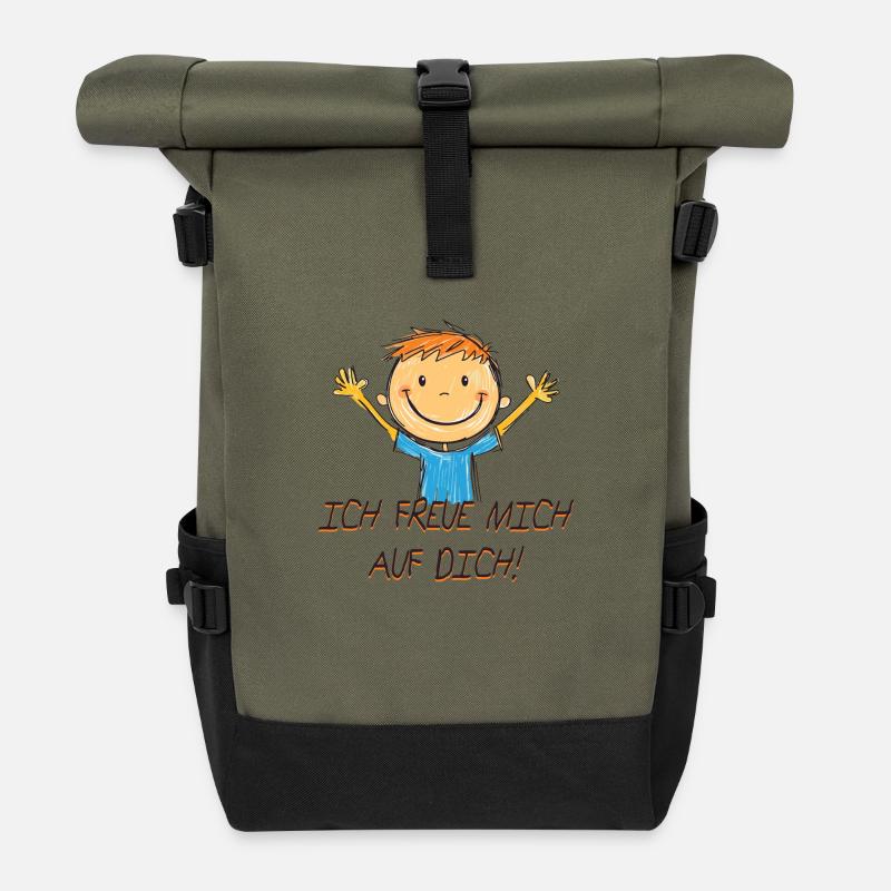 Ich freue mich auf dich - Rolltop Rucksack - Olive/Schwarz