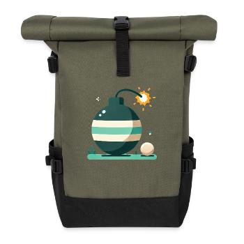 Cartoon Bomb with Burning Fuse Design - Roll Top Backpack - olive/black - Front