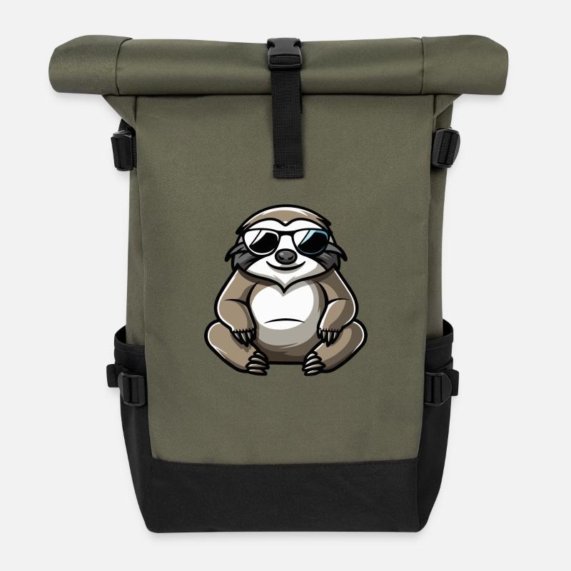 Faultier Comic Cool - Rolltop Rucksack - Olive/Schwarz